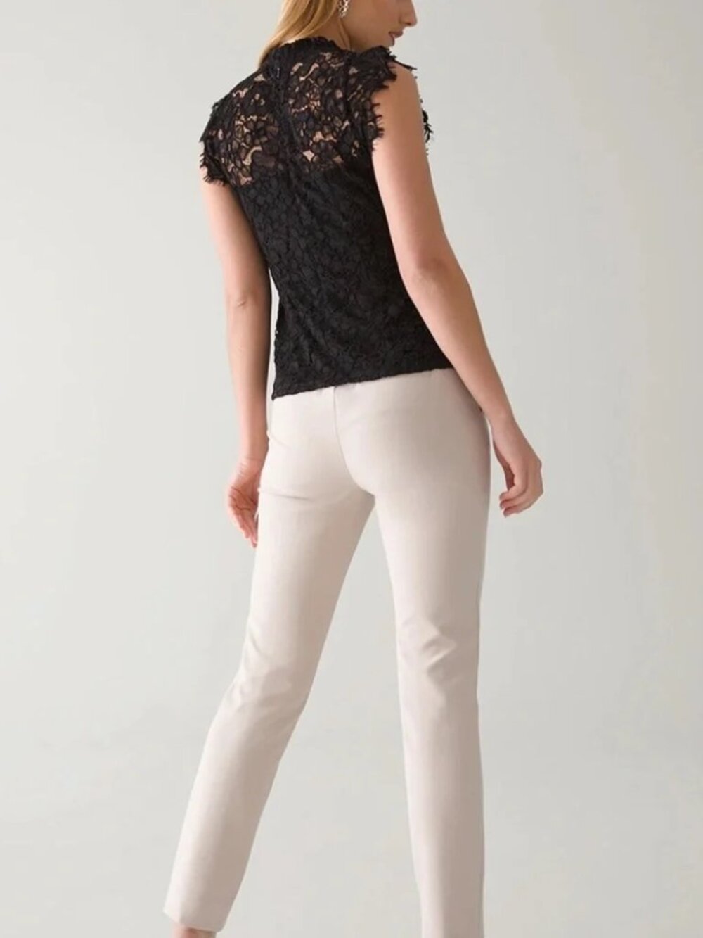 WHBM Sleeveless Lace High Neck Shell Black SUPER SOFT! Eyelash lace sleeve Sz 6 - Picture 6 of 13